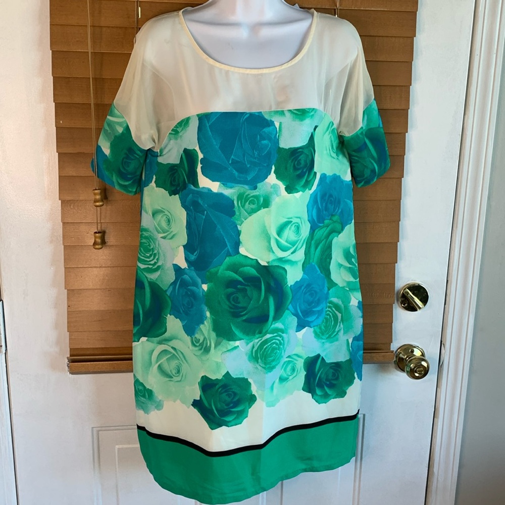 New York and Company floral sheath sheer bodice size medium
